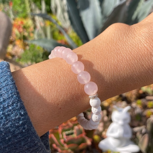 Rose Quartz Lava Stone Bracelet - Picture 5 of 12